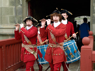 Soldiers marching from King's Bastion Fortress Louisbourg Nova Scotia